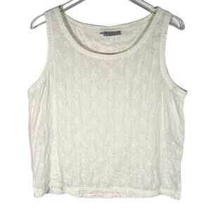 Match Women's Eyelet Embroidered Floral Tank Top L Sleeveless Boxy Made in USA